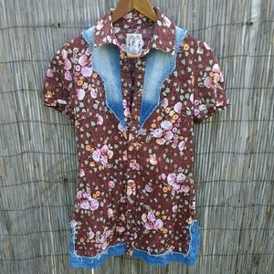 Free People Tunic Dress Denim Floral Size 6
